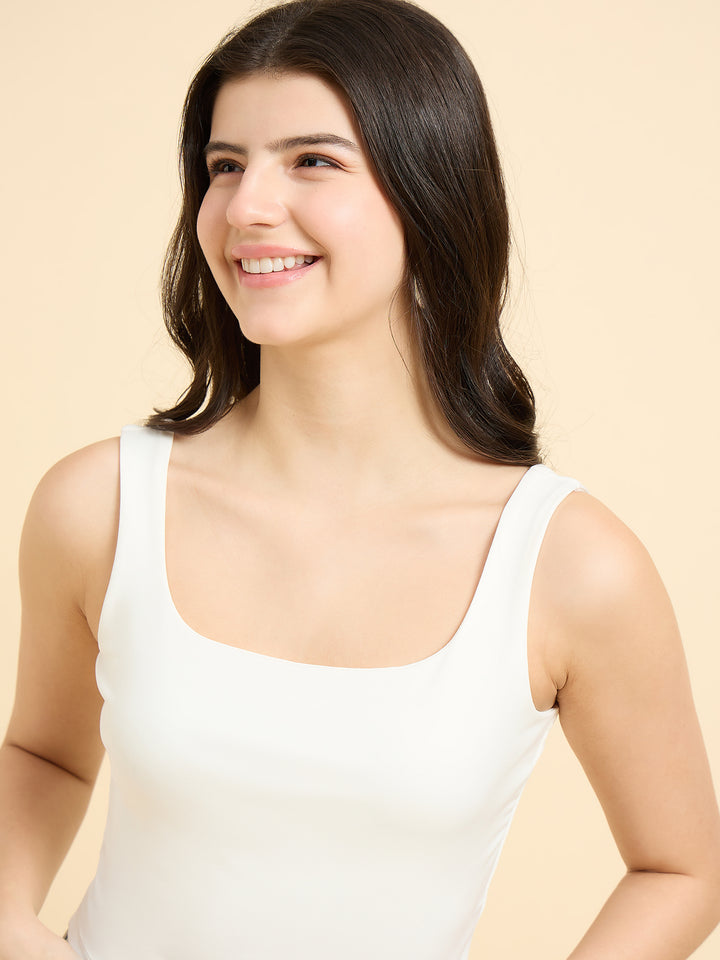 White Square Neck Tank Top