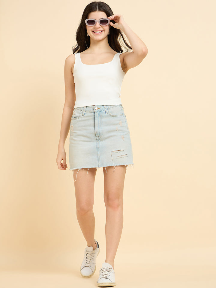 White Square Neck Tank Top