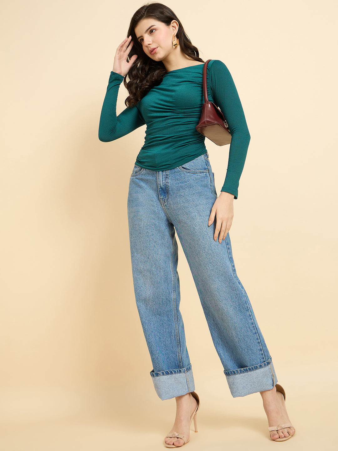 Teal Solid Full Sleeves Top