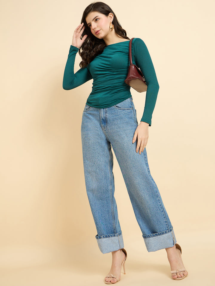 Teal Solid Full Sleeves Top