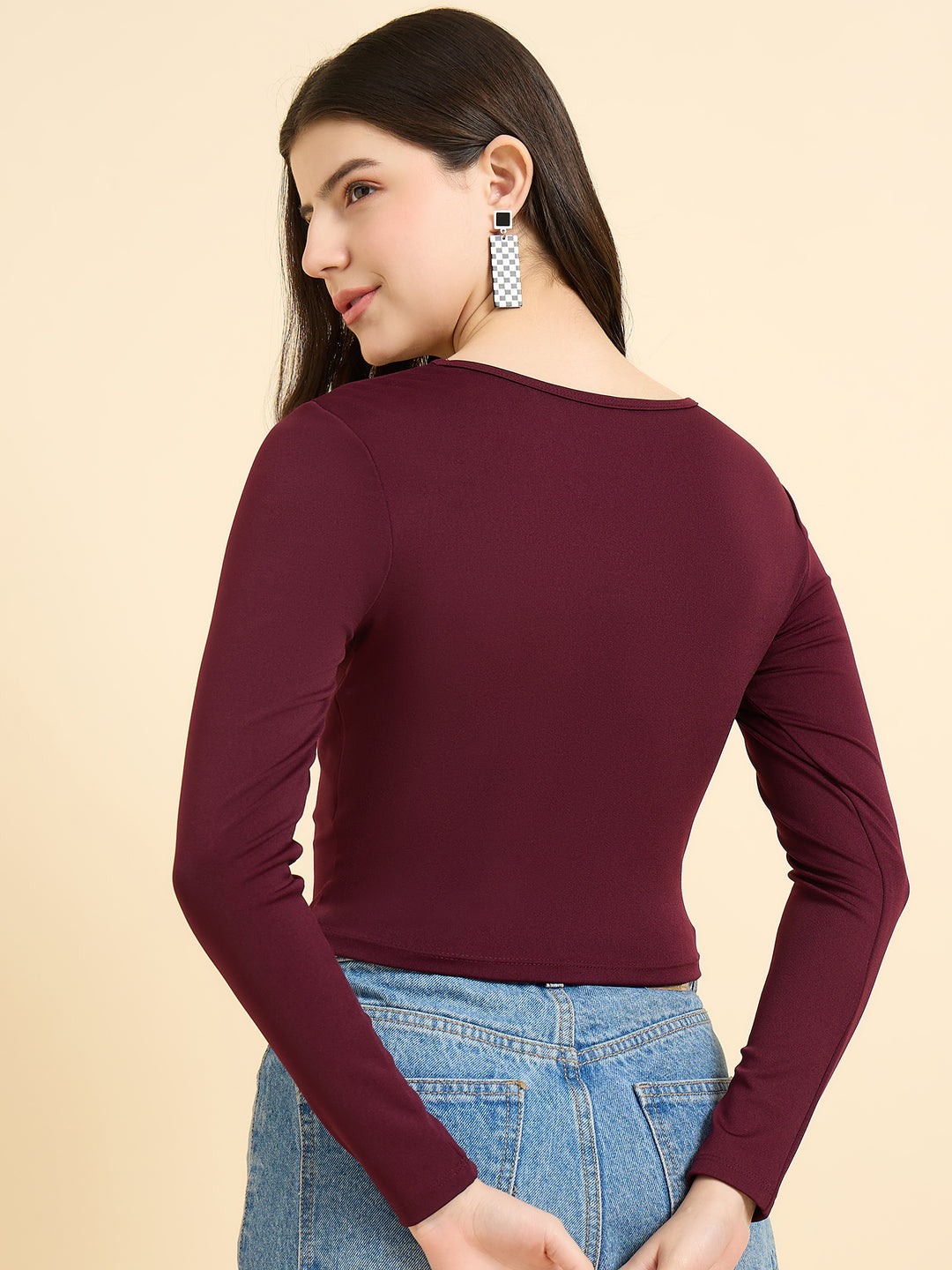 Maroon Solid Square Neck Top