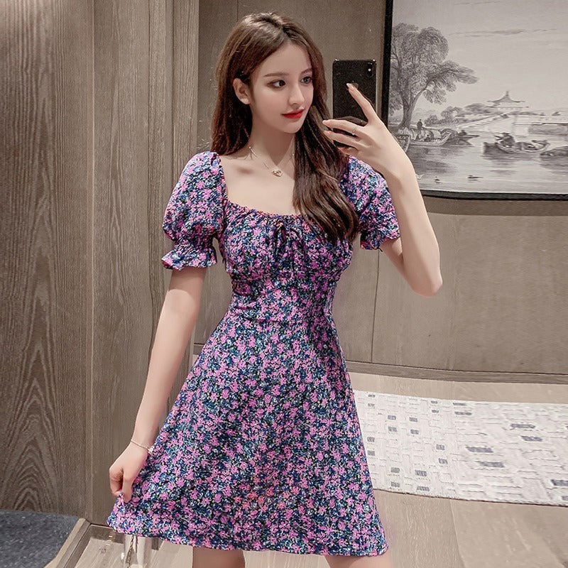 Shop Purple Puff Sleeves Fit And Flare Dress - for Women | OUTZIDR