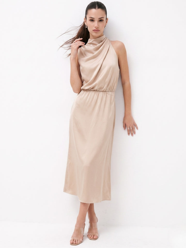 Cream Mock Neck Flared Dress