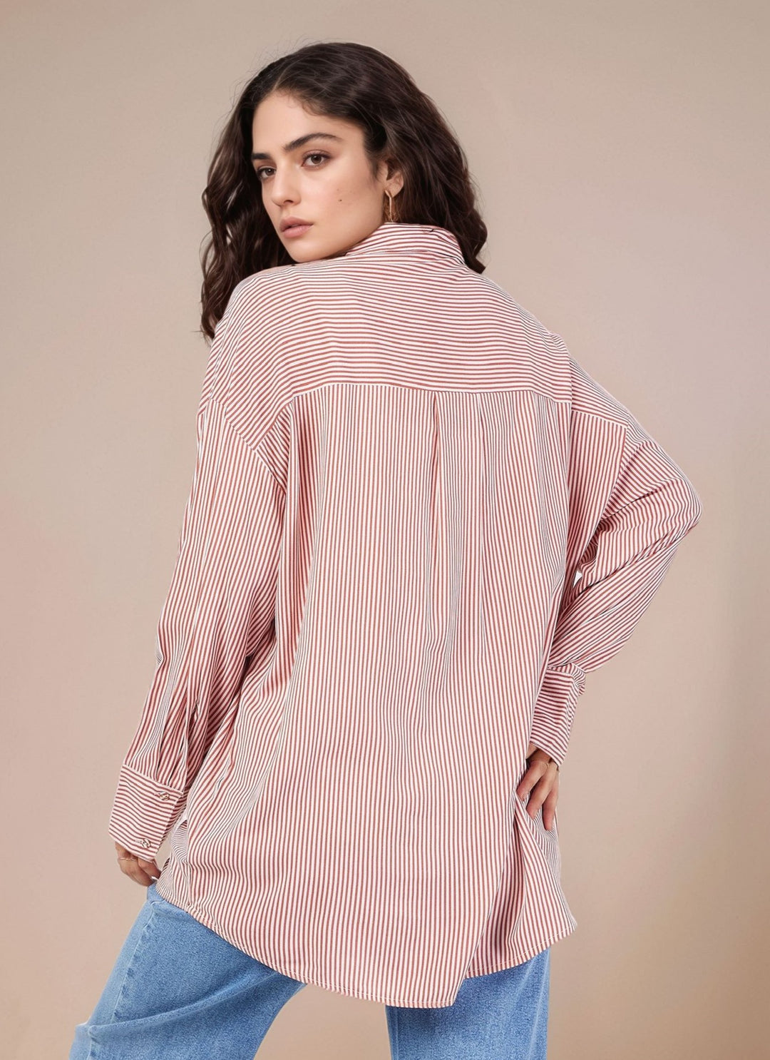 Red Abstract Print Collared Shirt