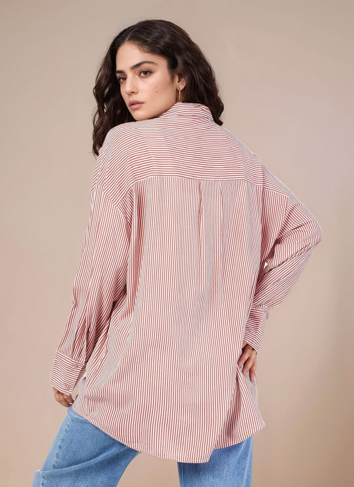 Red Abstract Print Collared Shirt
