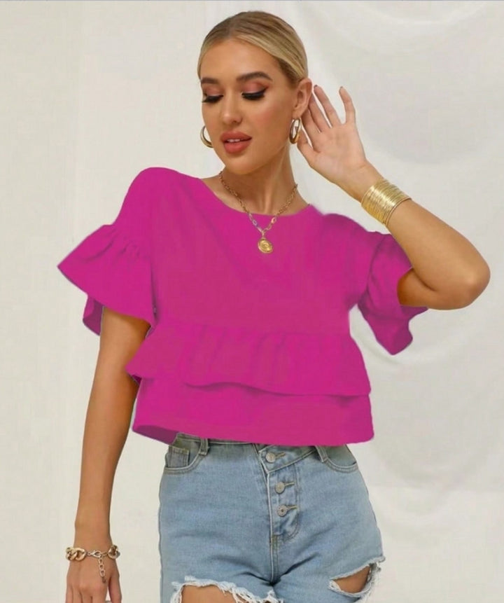 Pink Ruffle Hem Peplum Top