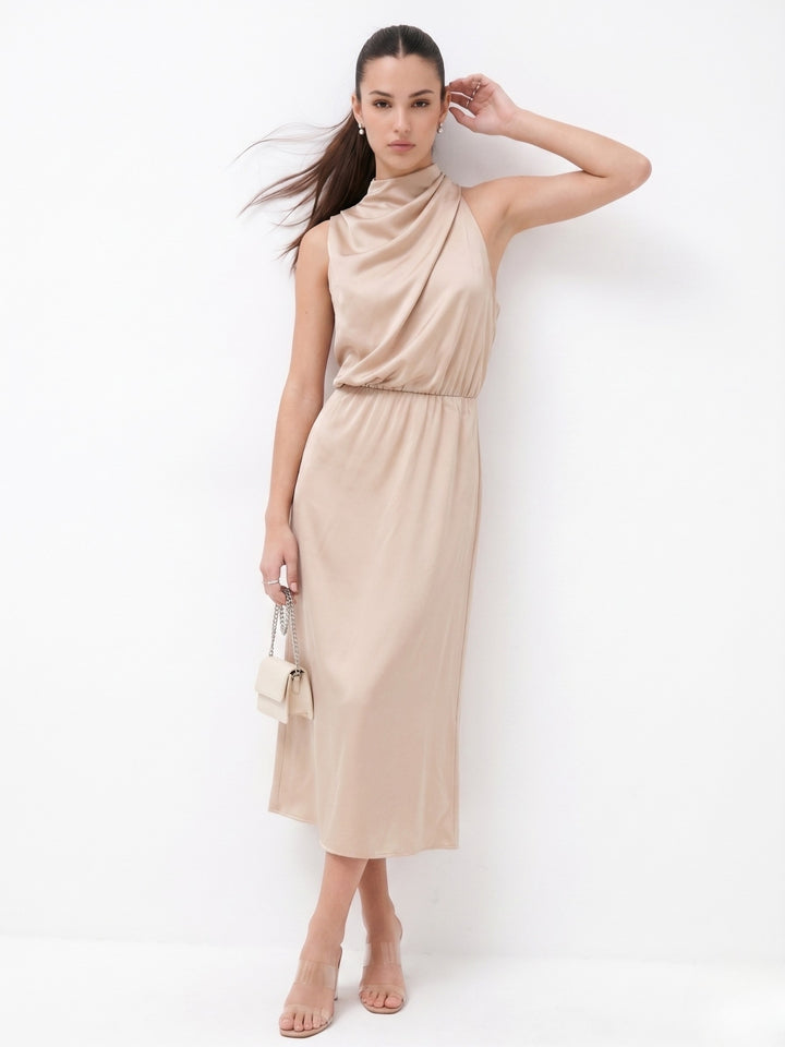 Cream Mock Neck Flared Dress