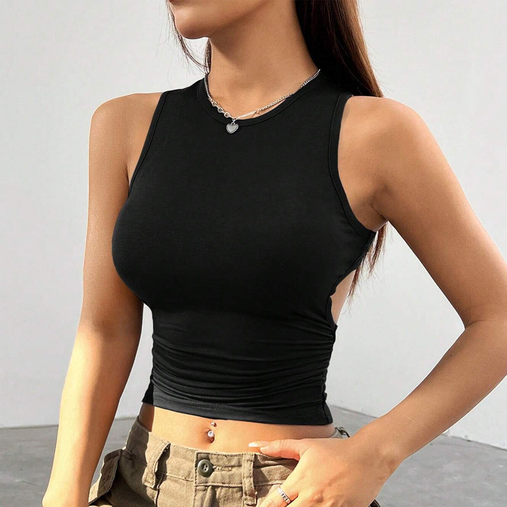 Black Solid Racer Backless Tank