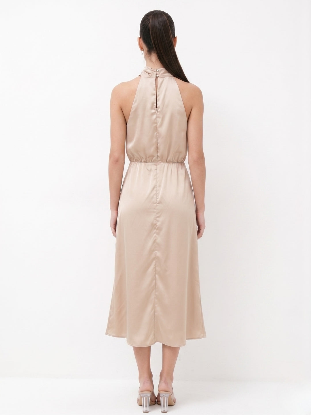 Cream Mock Neck Flared Dress