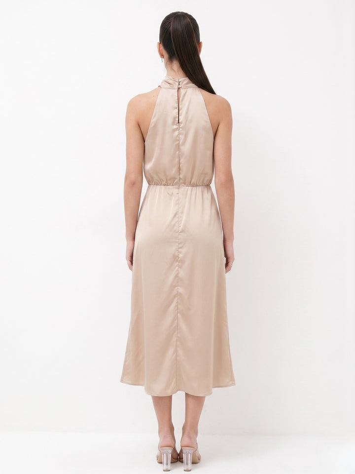 Cream Mock Neck Flared Dress