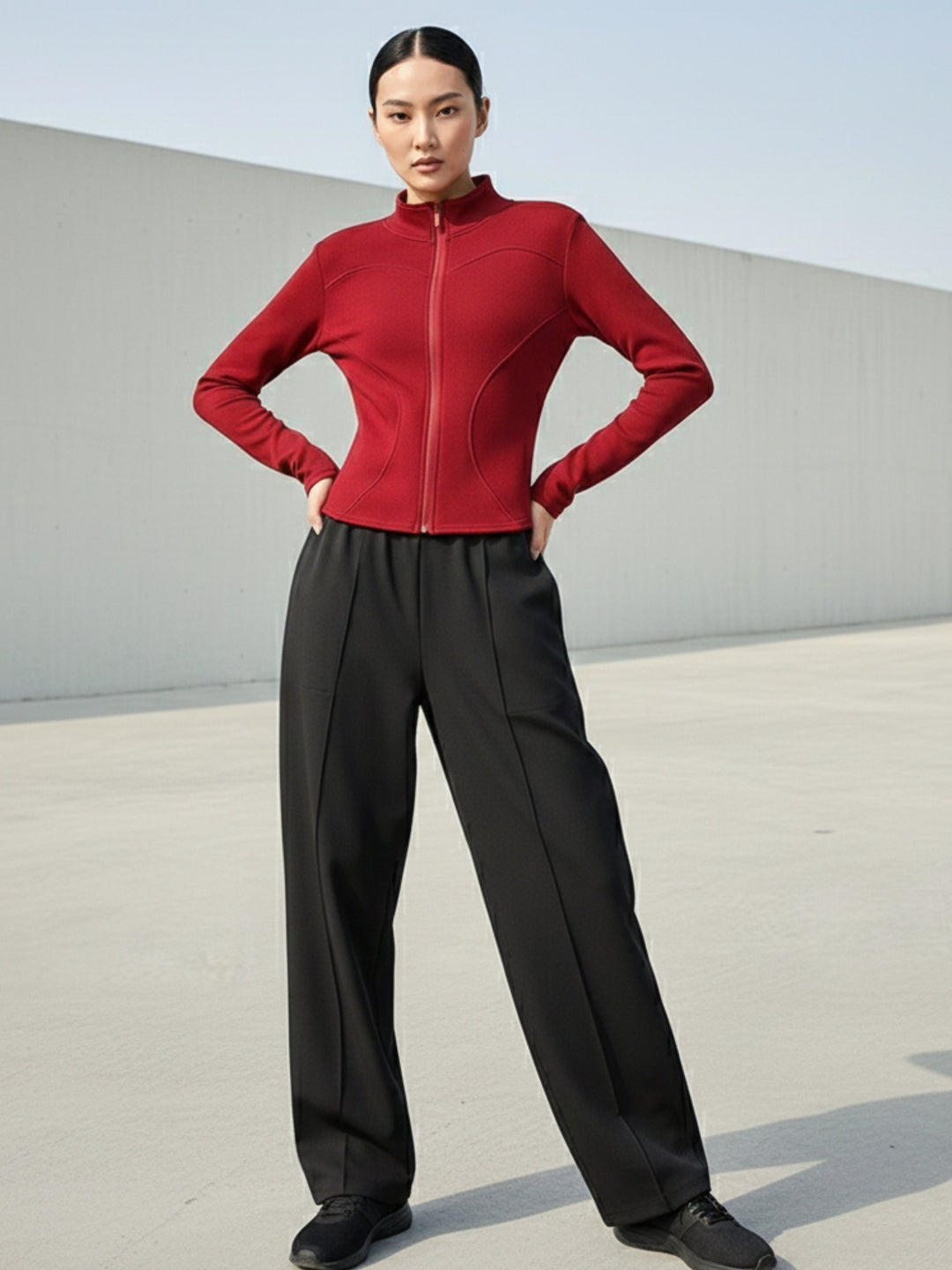 Red Full Sleeve Front Zip Jacket