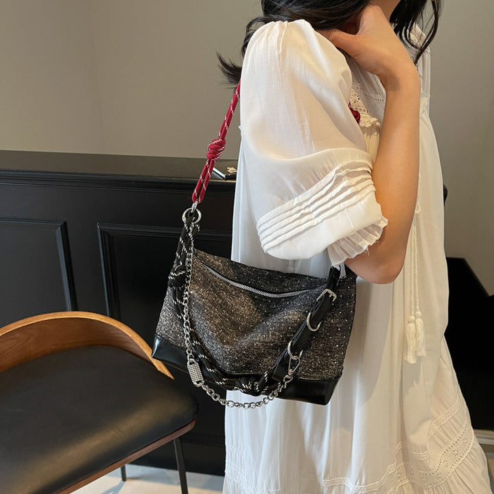 Black Twisted Strap Denim Tote Bag