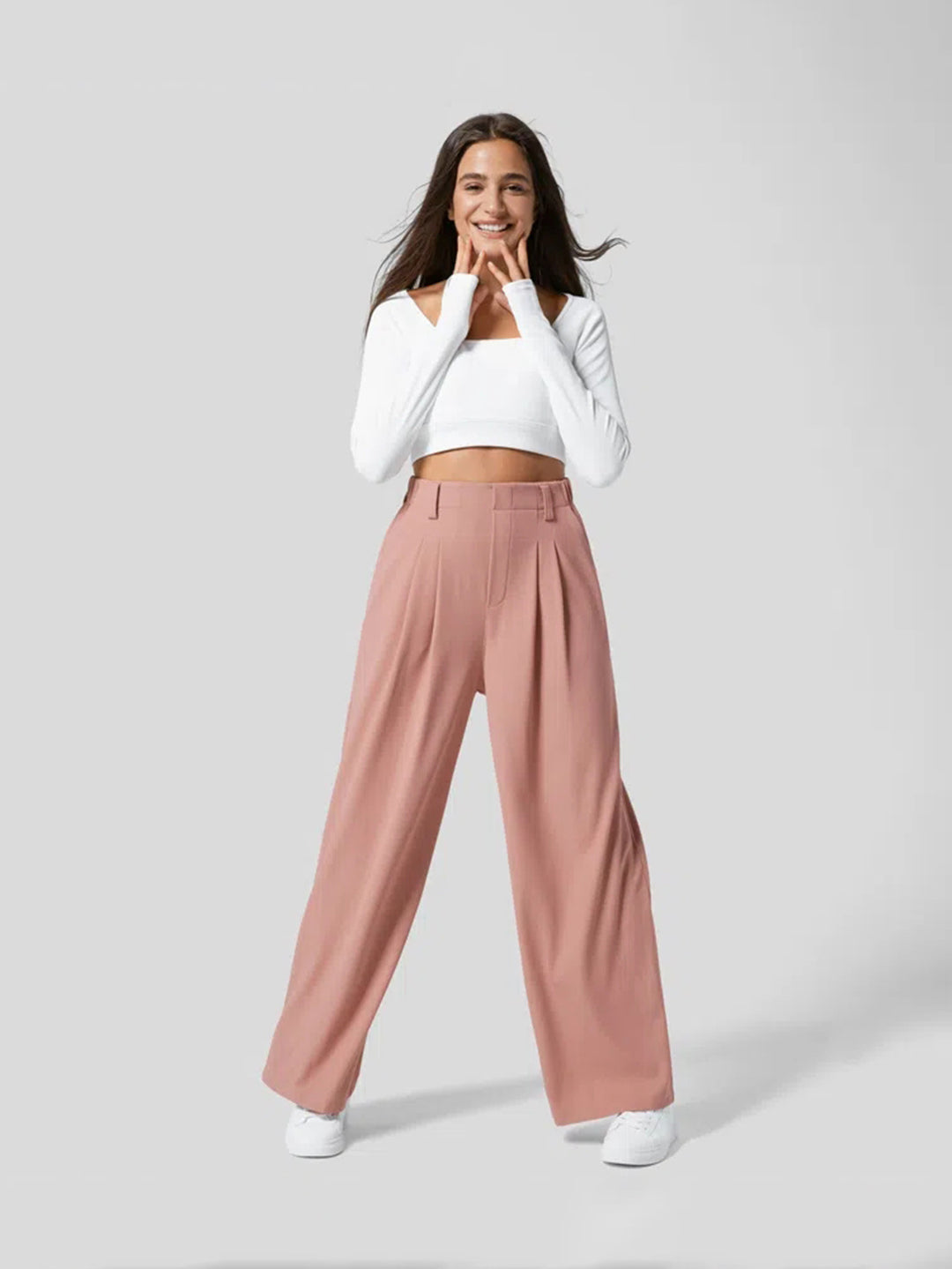 Nude Pleated Wide Leg Pants