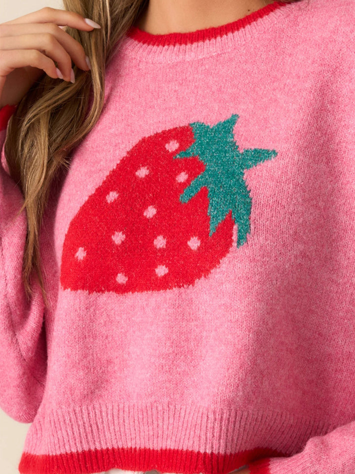 Pink Full Sleeves Printed Relaxed Sweater