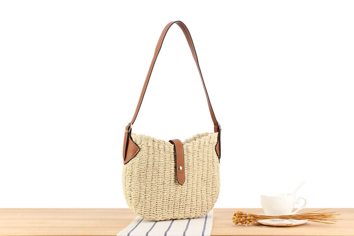 Beige Straw Beach Shoulder Bag