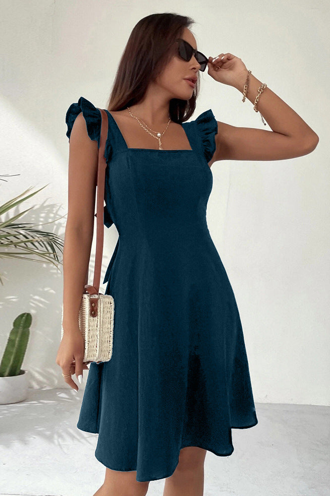 Navy Blue Ruffle Sleeve Dress
