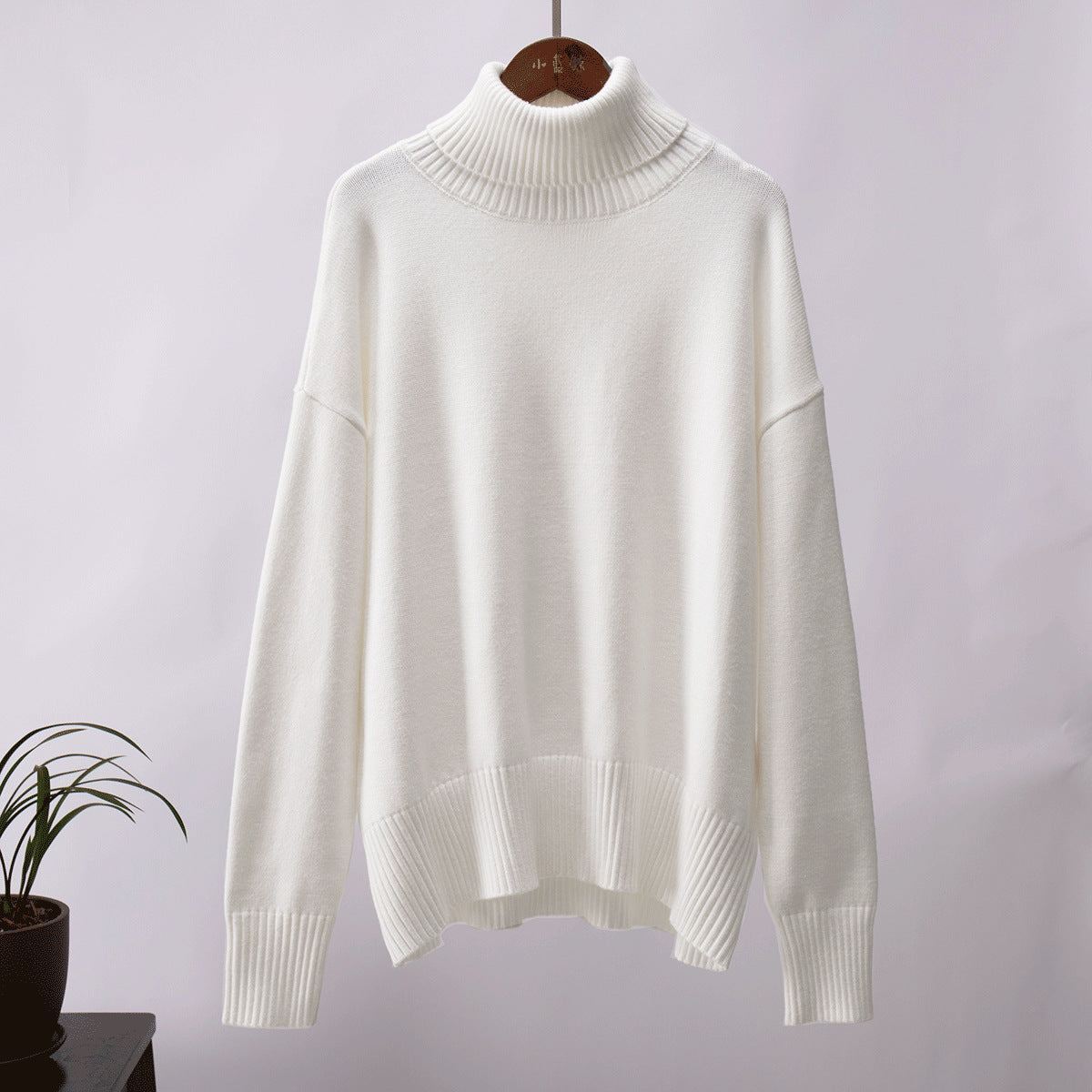 Shop White Turtle Neck Oversized Solid Sweater - for Women