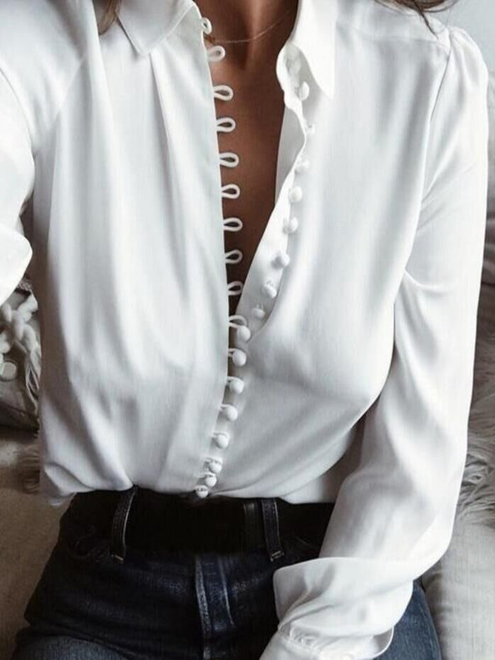 White Satin Button Down Blouse