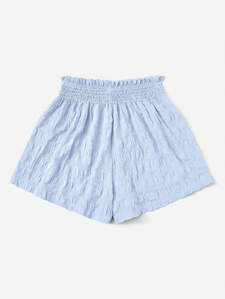 Blue Flowy Textured Shorts