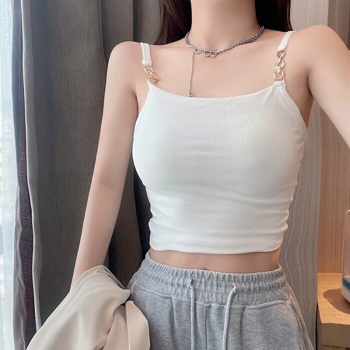White Tank Top With Buckle Sleeve