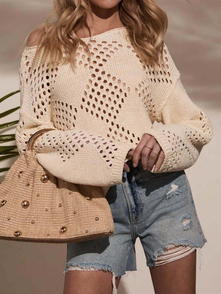 Cream Full Sleeve Textured Sweaters