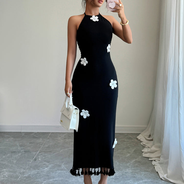 Black Halter Neck Tassel Attached Dress