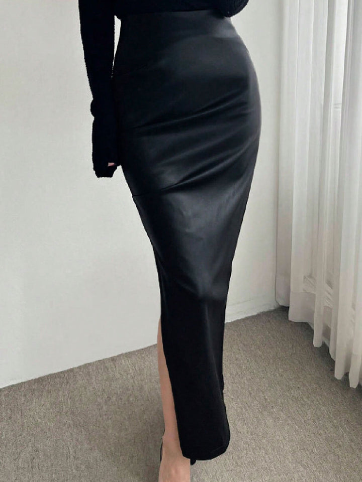 Black Fitted Slit Skirt