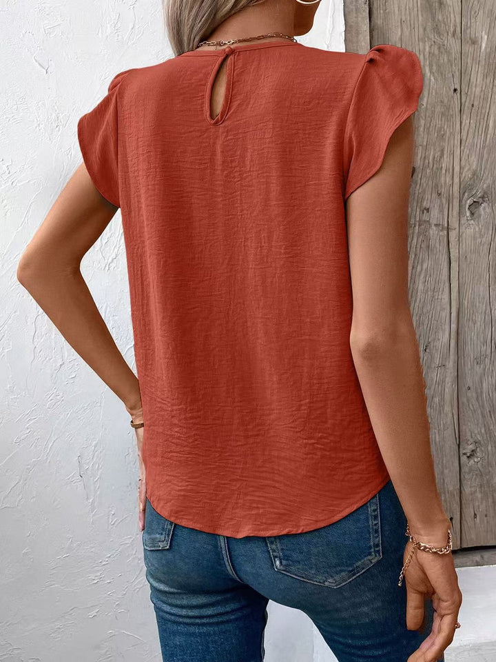 Rust Petal Sleeve Round Neck Top