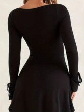 Black Full Sleeved Square Neck  Bodycon Dress