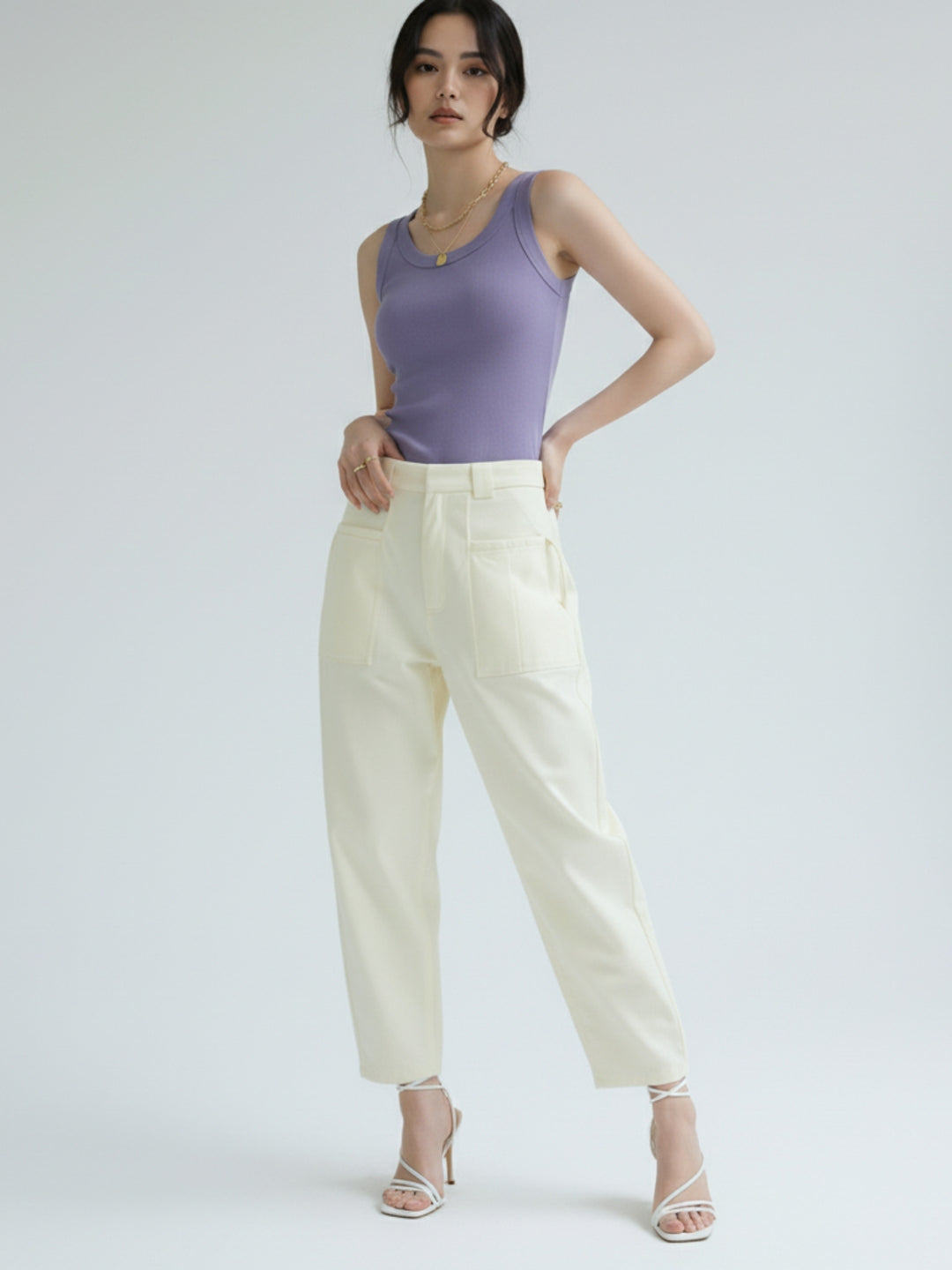 Lilac Solid Ribbed Tank Top