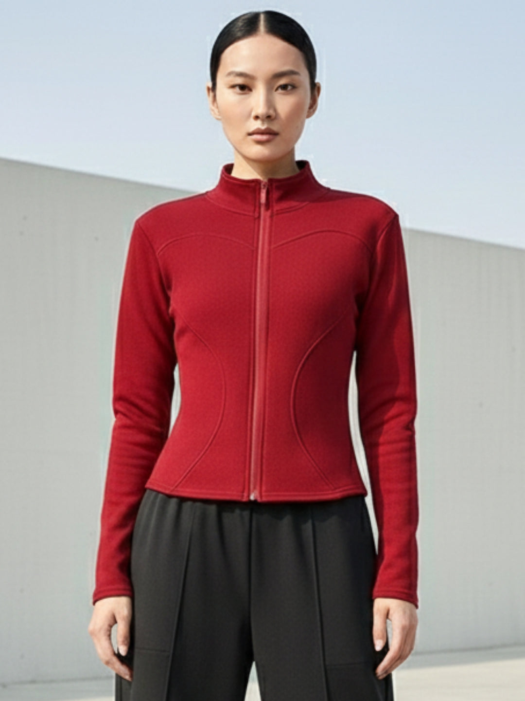 Red Full Sleeve Front Zip Jacket