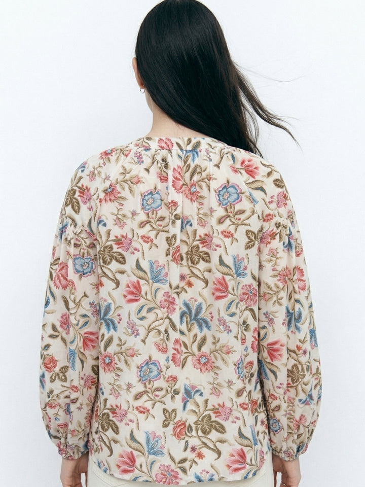 Multi Mandarin Neck Relaxed Printed Top