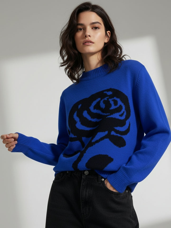 Blue Full Sleeve Printed Sweater