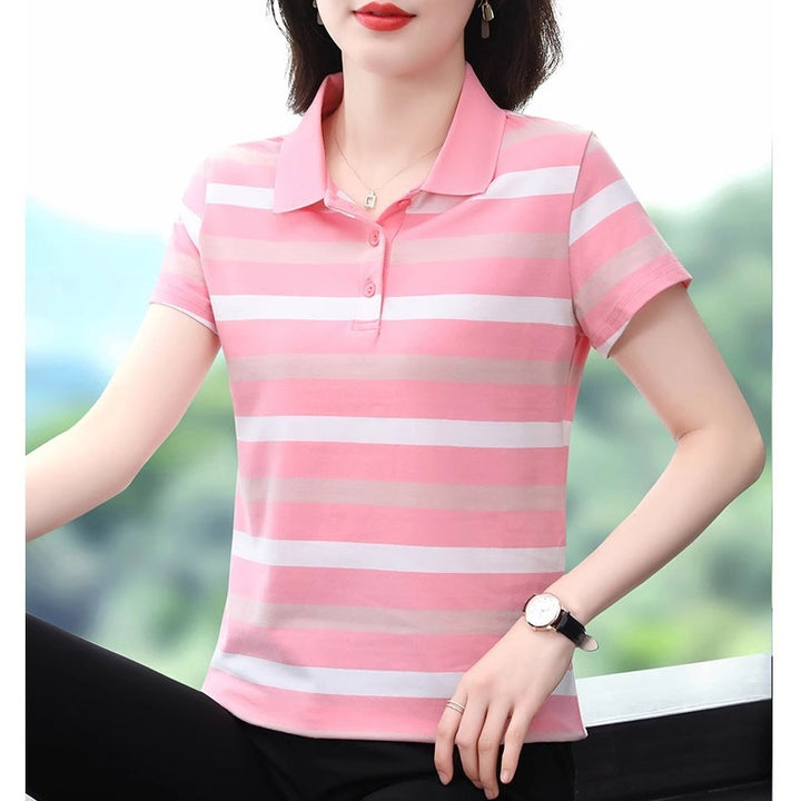 White Thick Striped Polo T-Shirt