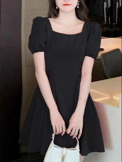 Black Square Neck A-Line Mini Dress