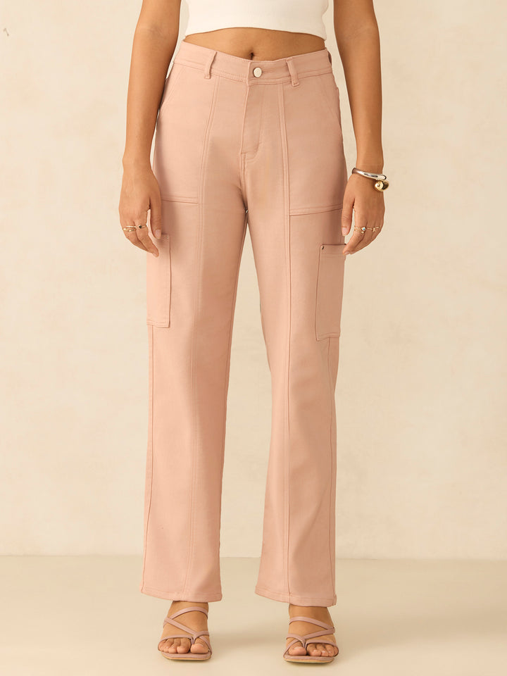 Pink Cargo Style Straight Fit Jeans