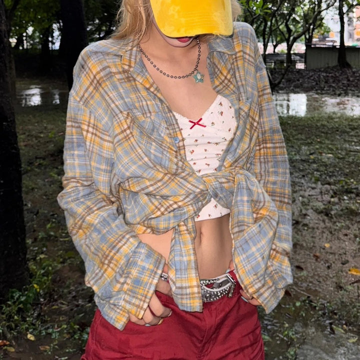Blue Oversized Flannel Shirt