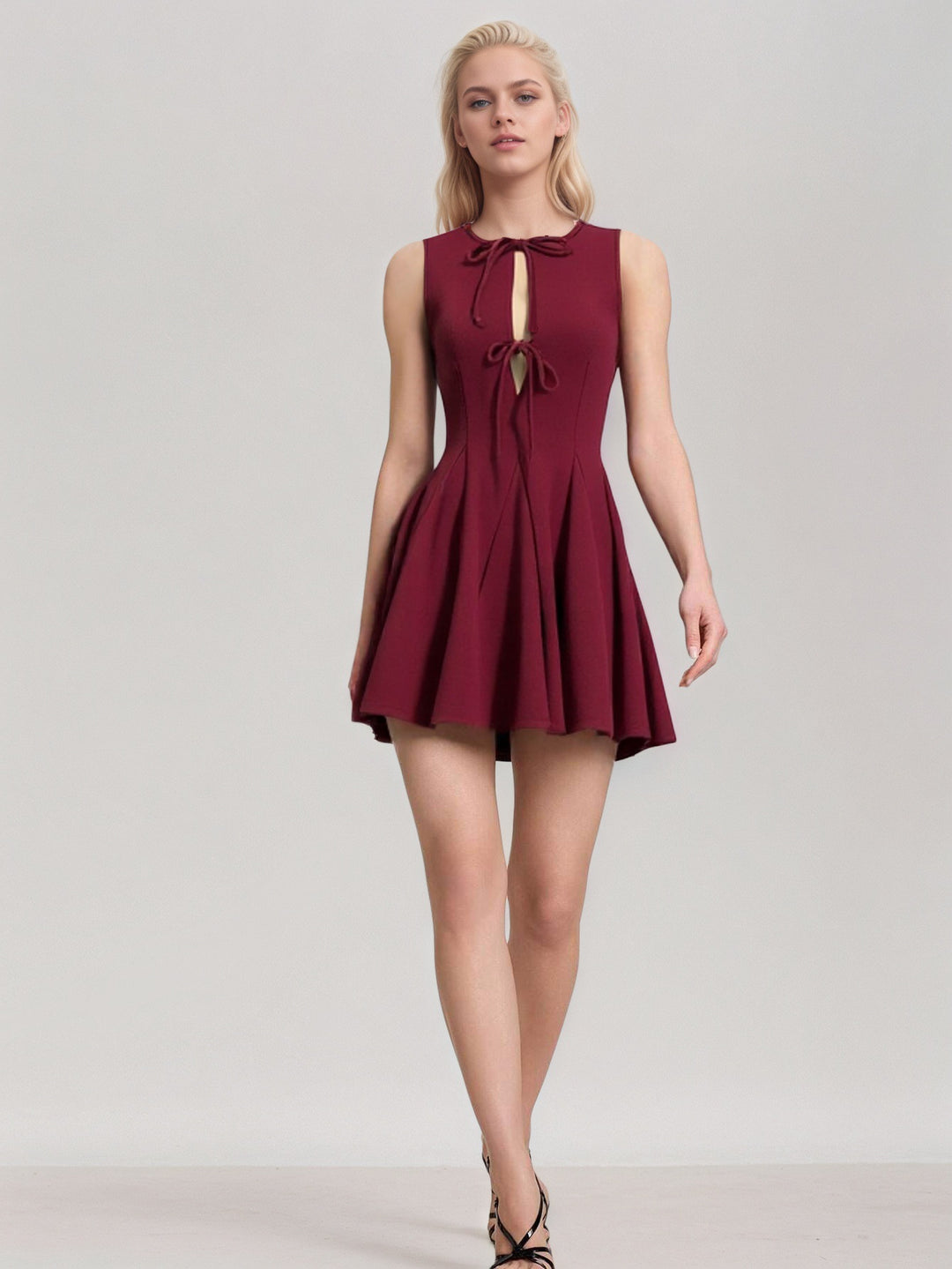 Red Sleeveless Front Bow Dress