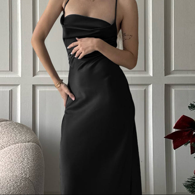 Black Cowl Neck Slip Maxi Dress