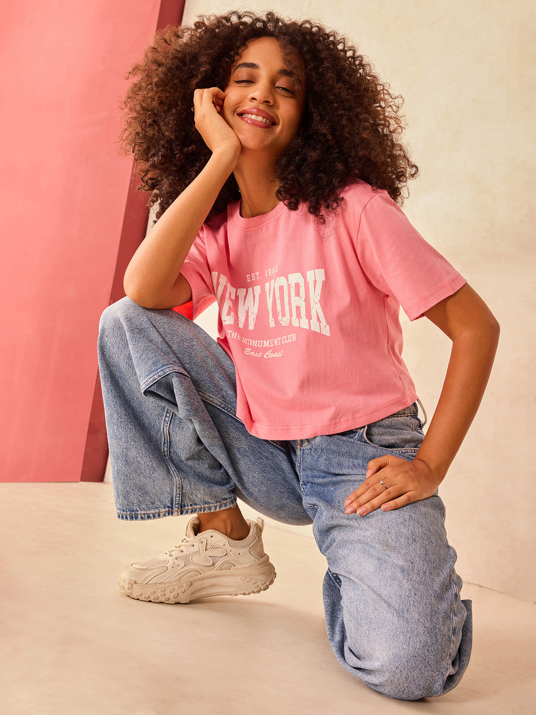 Pink Cropped Boxy Tshirt With Graphic