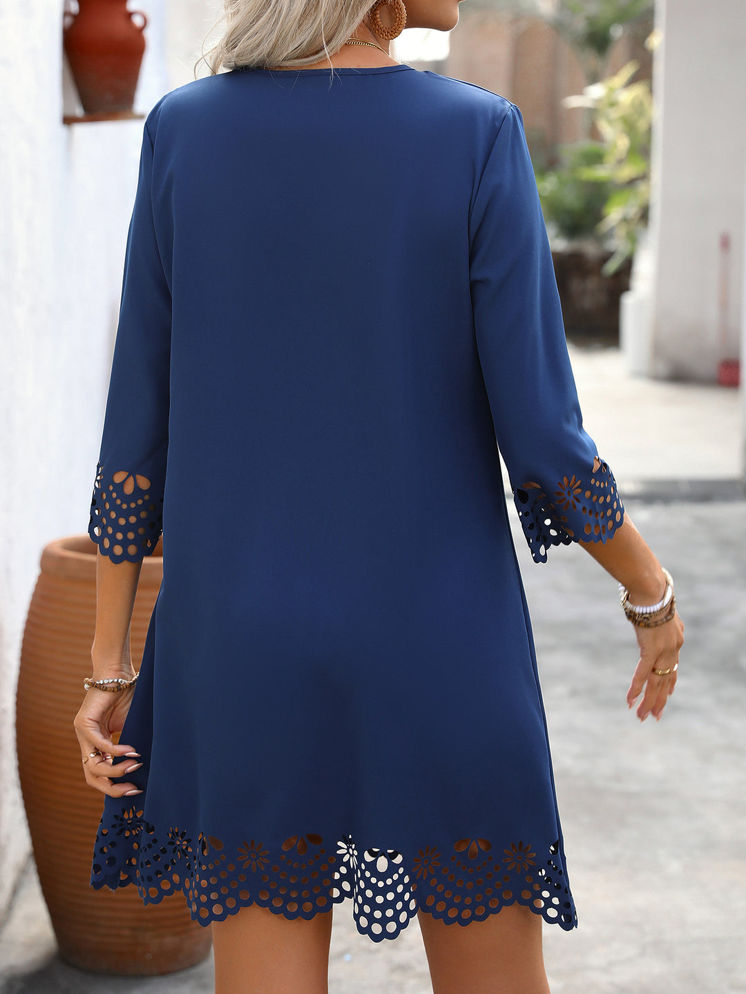 Blue Scallop Neck Detailing Dress