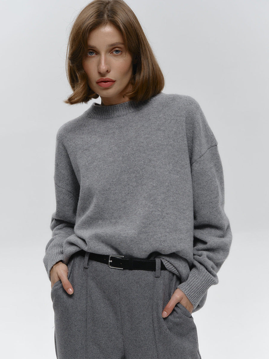 Grey High Neck Oversized Solid Sweater