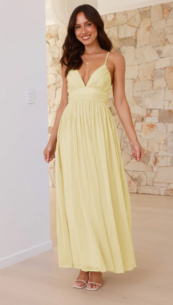 Yellow Plunge Neck Flowy Maxi