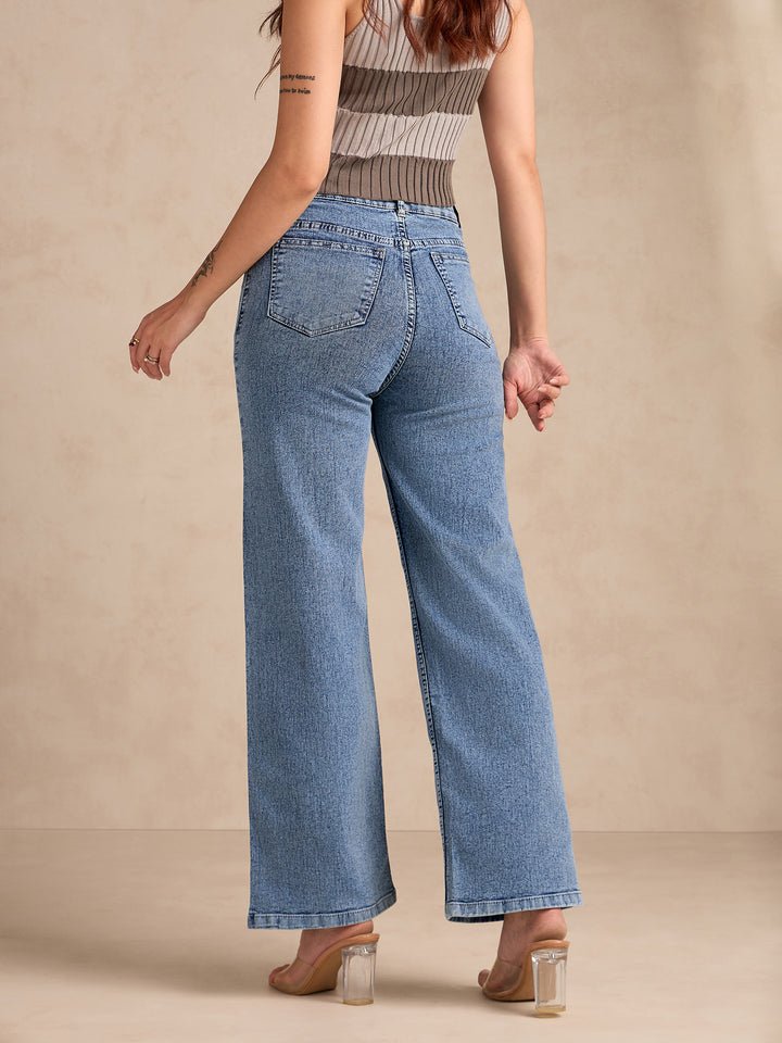 Blue Original High-Rise Stretchable Wide Leg Jeans