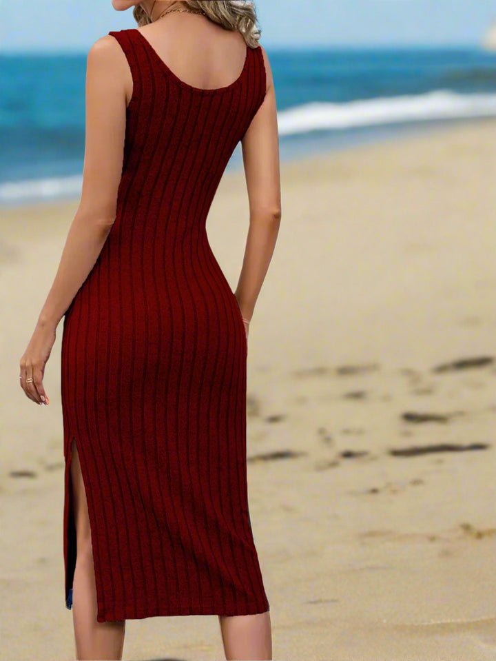 Wine Sleeveless Bodycon Slit Dress