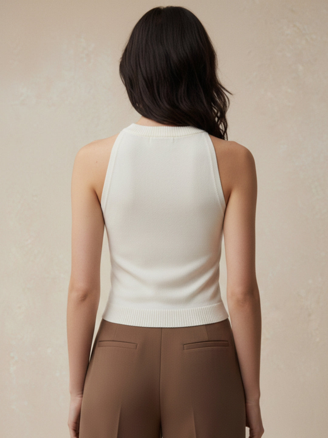 Off White Halter Neck Sequined Tank