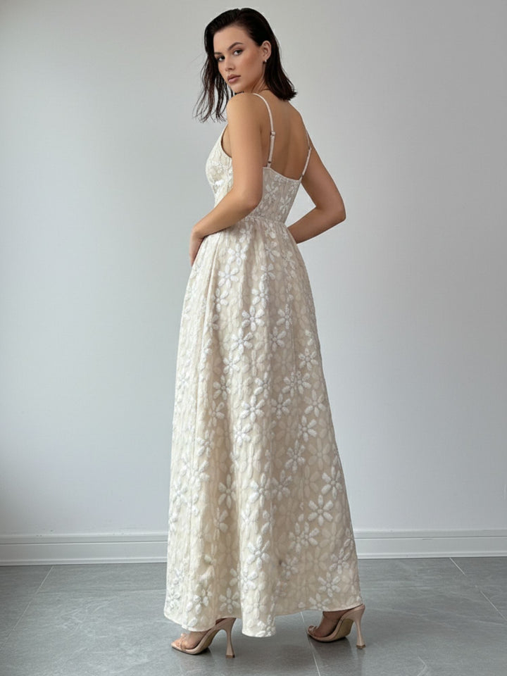 Off White Spaghetti Strap Textured Dress