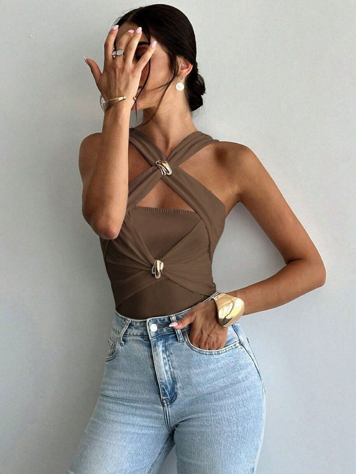 White Buckle Attach Front Detail Top