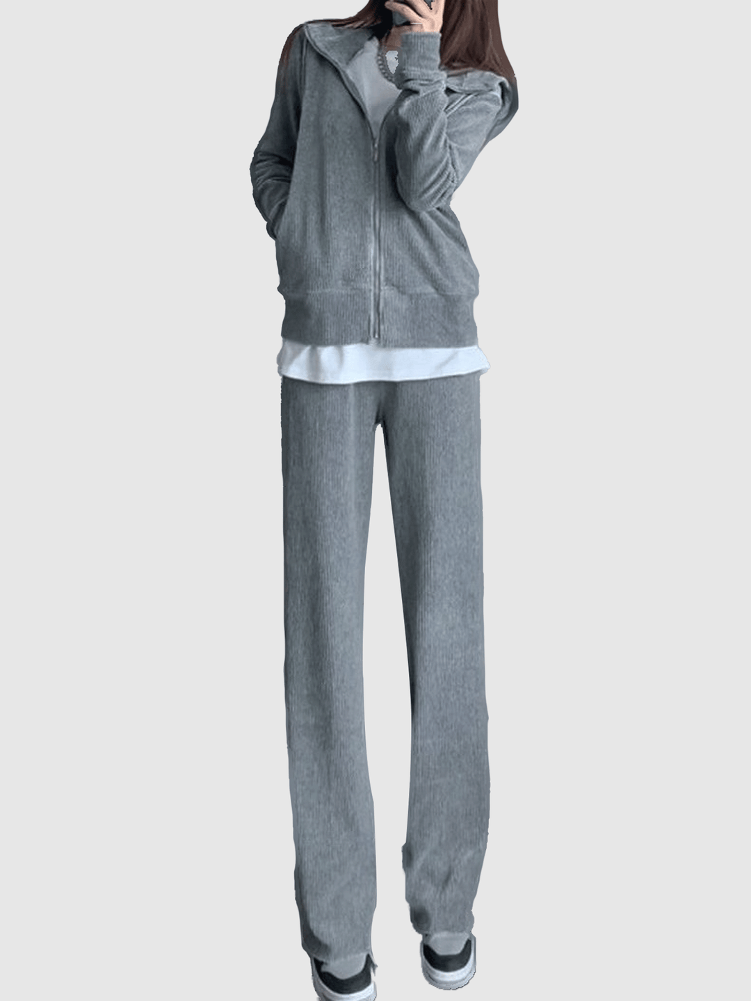 Solid Grey Long Sleeve Knit Sets