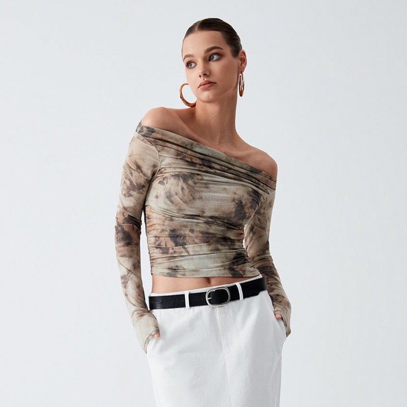 Multi Printed Off Shoulder  Crop Top
